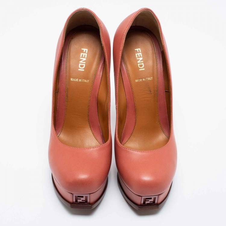 Pre Owned Fendi Coral Pink Leather Fendista Platform Pumps Size 36