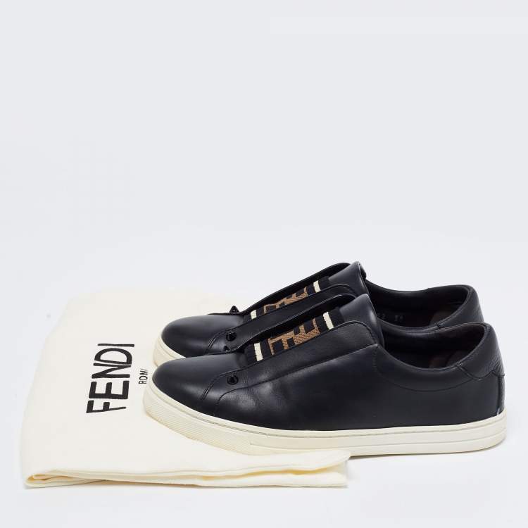 Pre Owned Fendi Black Leather Knitted Logo Rockoclick Slip-On Sneakers Size 38