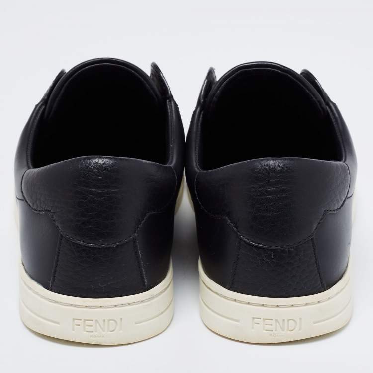 Pre Owned Fendi Black Leather Knitted Logo Rockoclick Slip-On Sneakers Size 38