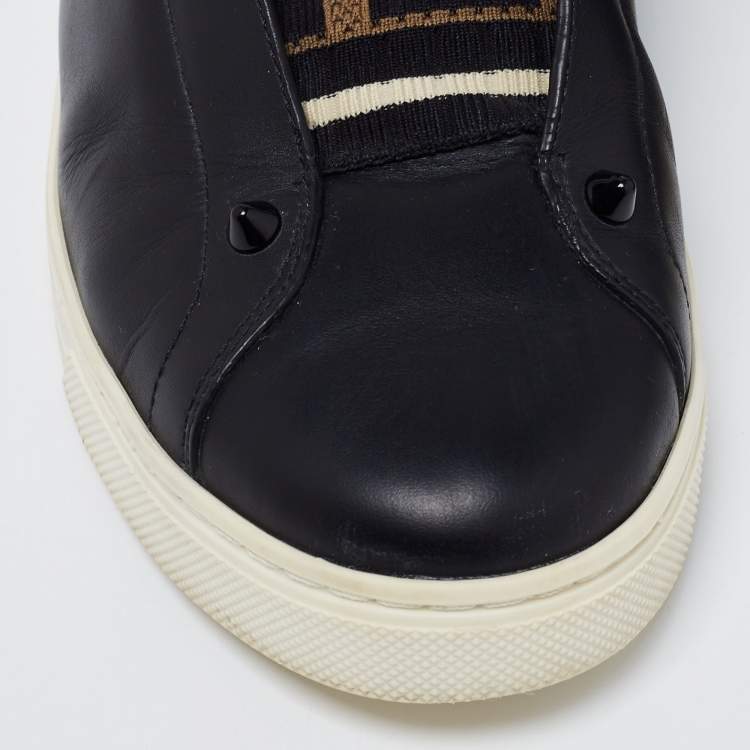 Pre Owned Fendi Black Leather Knitted Logo Rockoclick Slip-On Sneakers Size 38