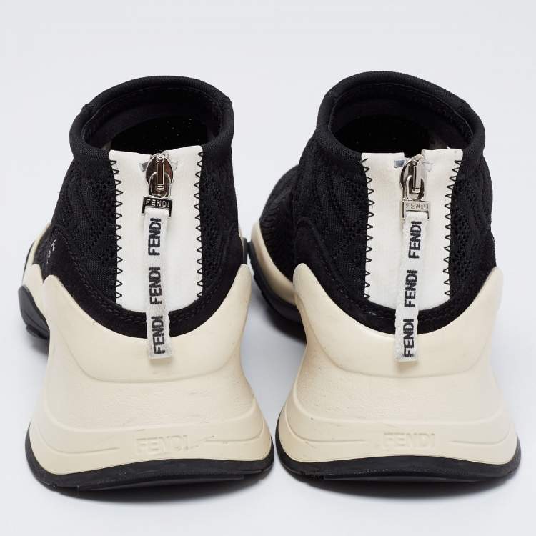 Pre Owned Fendi Black FF Knit Fabric High-Top Sneaker Size 38 