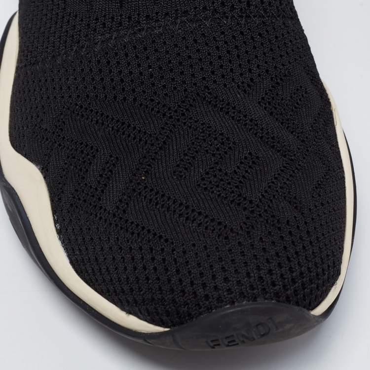 Pre Owned Fendi Black FF Knit Fabric High-Top Sneaker Size 38 