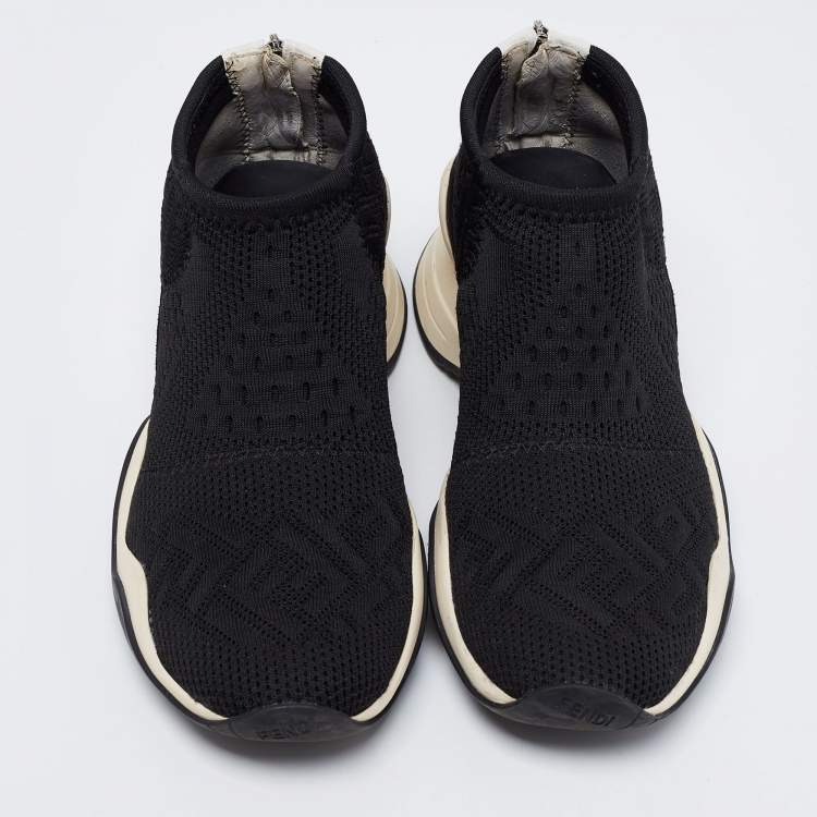 Pre Owned Fendi Black FF Knit Fabric High-Top Sneaker Size 38 