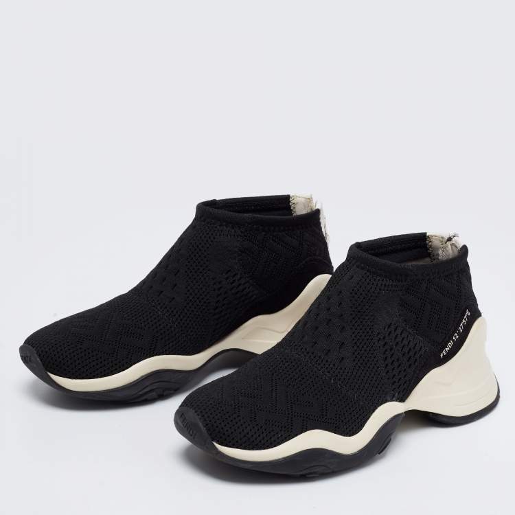 Pre Owned Fendi Black FF Knit Fabric High-Top Sneaker Size 38 
