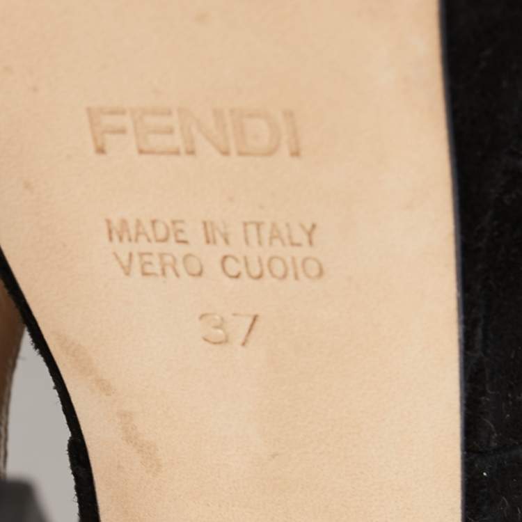 Pre Owned Fendi Black/Gold Leather/Suede Platform Pumps Size 37