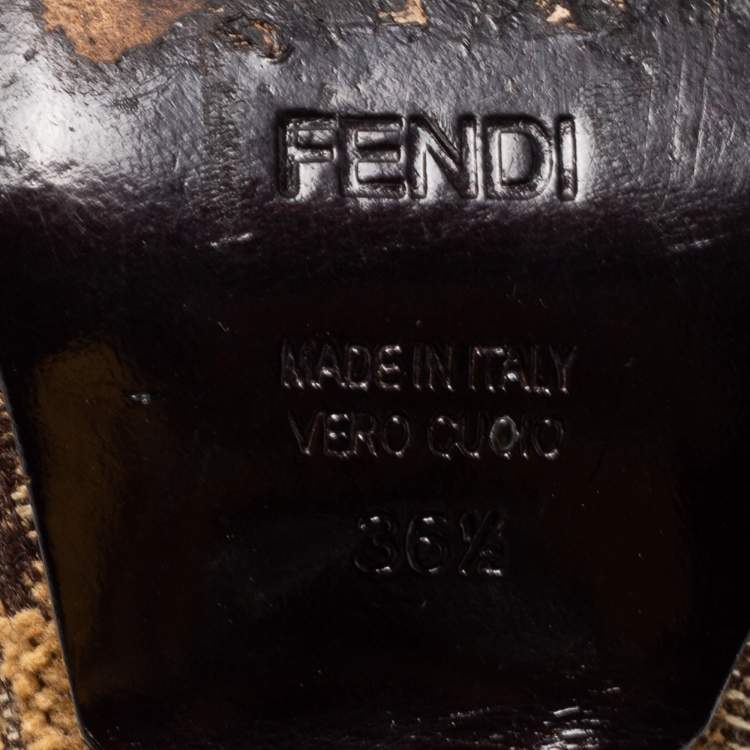 Pre Owned Fendi Brown Jacquard Canvas Peep Toe Pumps Size 36.5