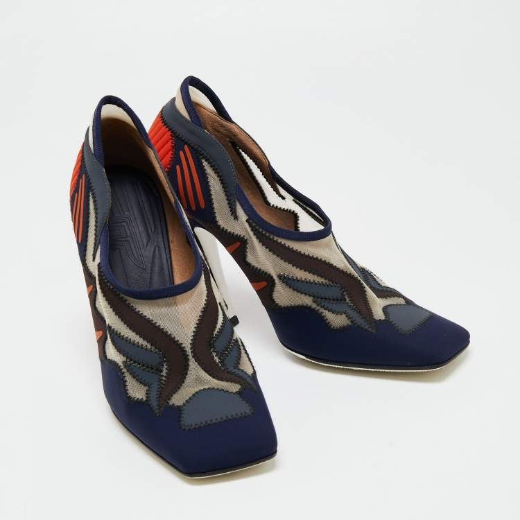 Pre Owned Fendi Multicolor Mesh And Neoprene FF Patchwork Freedom Pumps Size 40