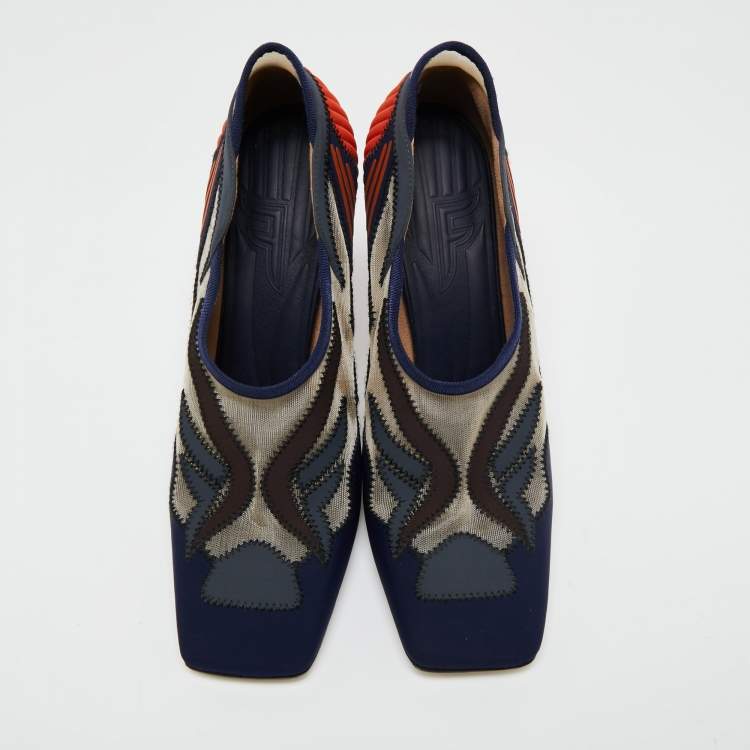 Pre Owned Fendi Multicolor Mesh And Neoprene FF Patchwork Freedom Pumps Size 40
