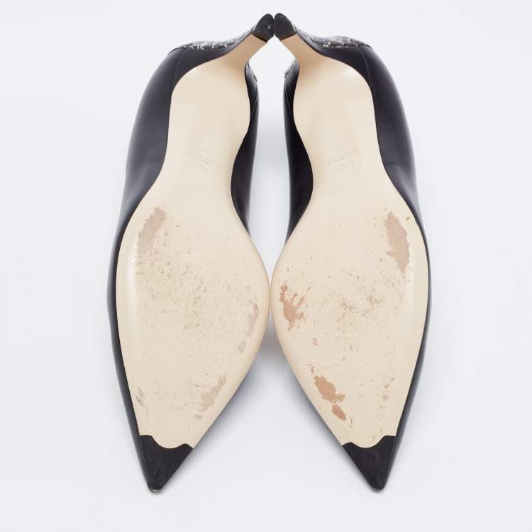 Pre Owned  Fendi Black Leather And Python Embossed Leather Pointed Toe Pumps Size 39