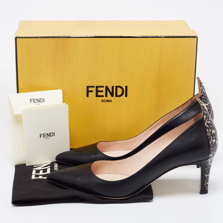 Pre Owned  Fendi Black Leather And Python Embossed Leather Pointed Toe Pumps Size 39