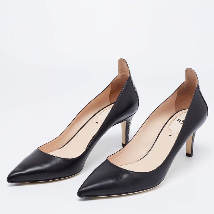Pre Owned  Fendi Black Leather And Python Embossed Leather Pointed Toe Pumps Size 39