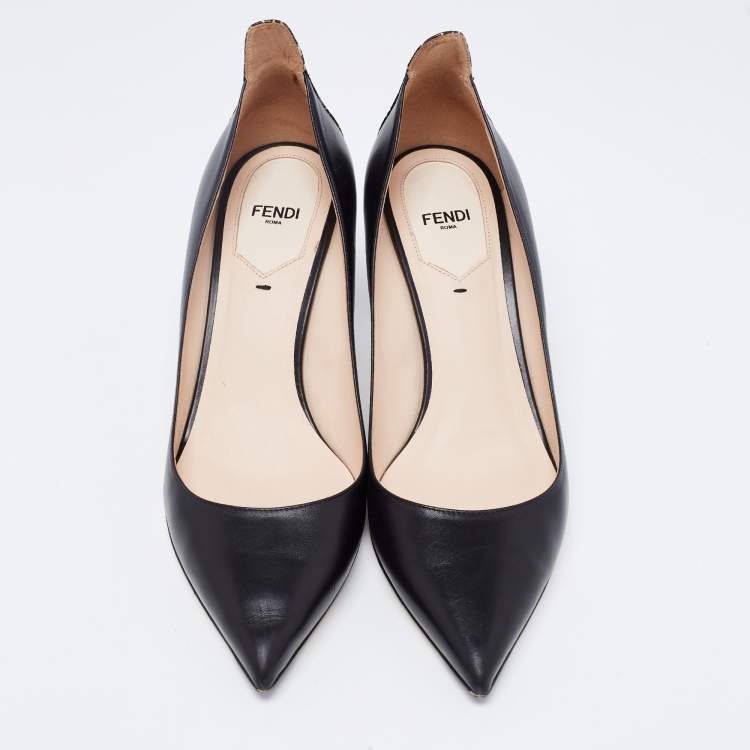 Pre Owned  Fendi Black Leather And Python Embossed Leather Pointed Toe Pumps Size 39