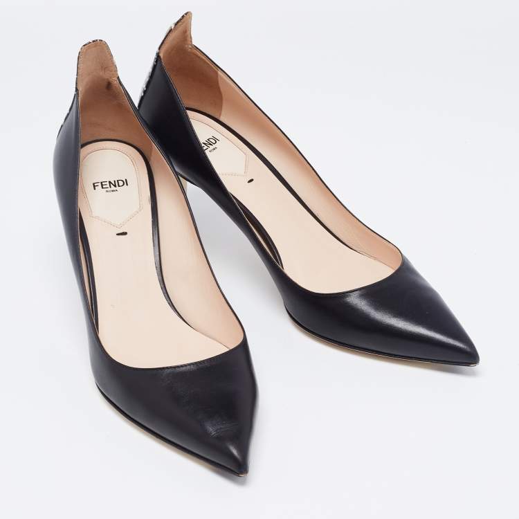 Pre Owned  Fendi Black Leather And Python Embossed Leather Pointed Toe Pumps Size 39
