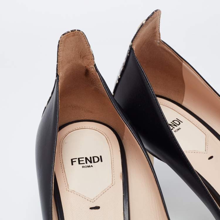 Pre Owned  Fendi Black Leather And Python Embossed Leather Pointed Toe Pumps Size 39