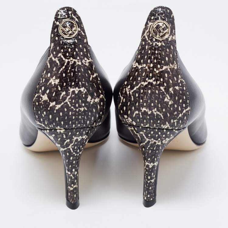Pre Owned  Fendi Black Leather And Python Embossed Leather Pointed Toe Pumps Size 39