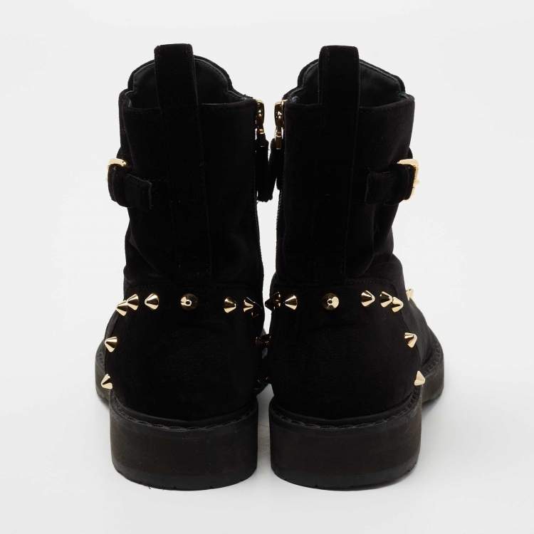 مملوكة مسبقًا Fendi Black Studded Velvet F Logo Ankle Boots Size 37