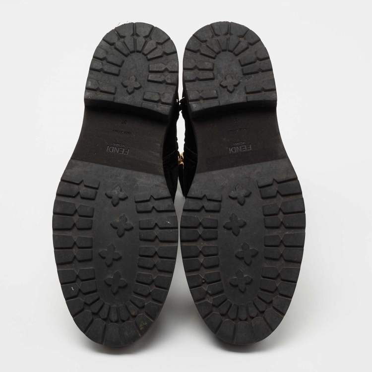 مملوكة مسبقًا Fendi Black Studded Velvet F Logo Ankle Boots Size 37