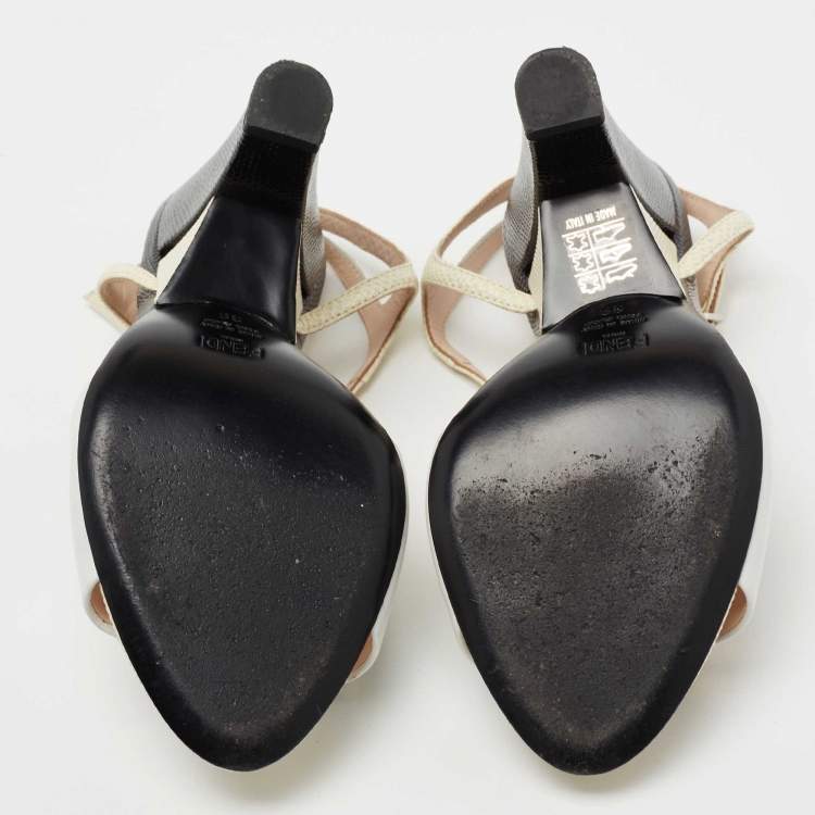 Pre Owned Fendi Tricolor Lizard Embossed And  Leather Fantasia Studded Ankle Strap Sandals Size 39