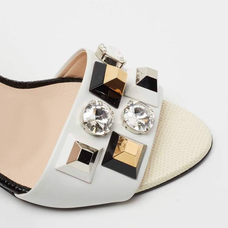 Pre Owned Fendi Tricolor Lizard Embossed And  Leather Fantasia Studded Ankle Strap Sandals Size 39
