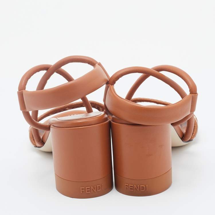 Pre Owned Fendi Brown/Cream Leather Ankle Strap Sandals Size 38