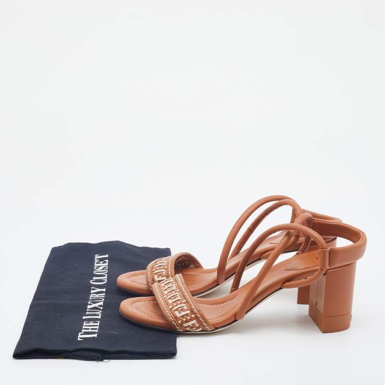 Pre Owned Fendi Brown/Cream Leather Ankle Strap Sandals Size 38
