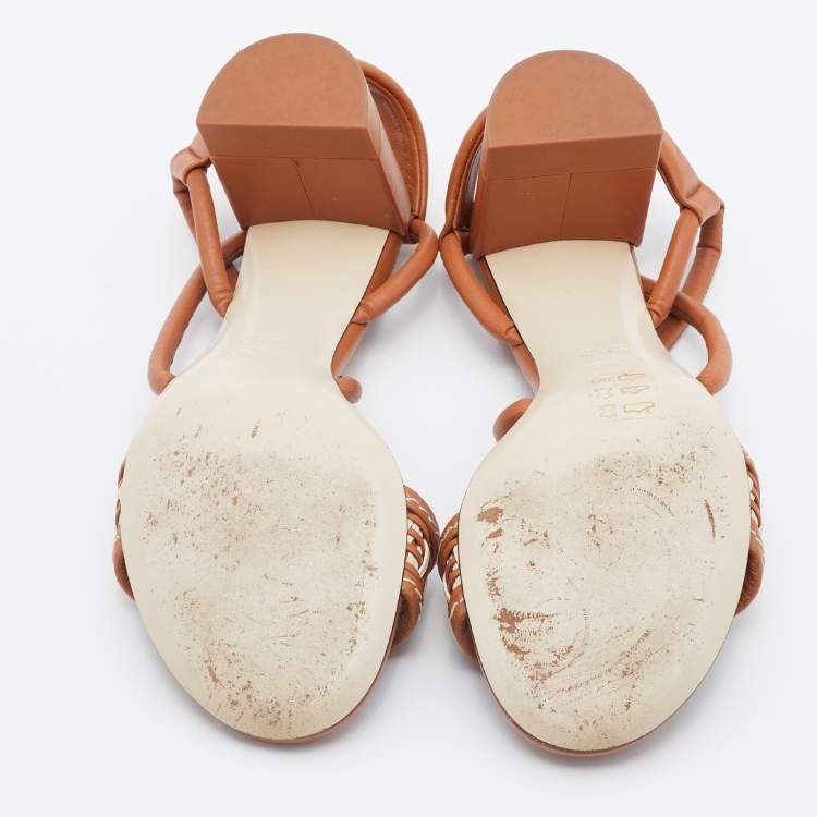 Pre Owned Fendi Brown/Cream Leather Ankle Strap Sandals Size 38
