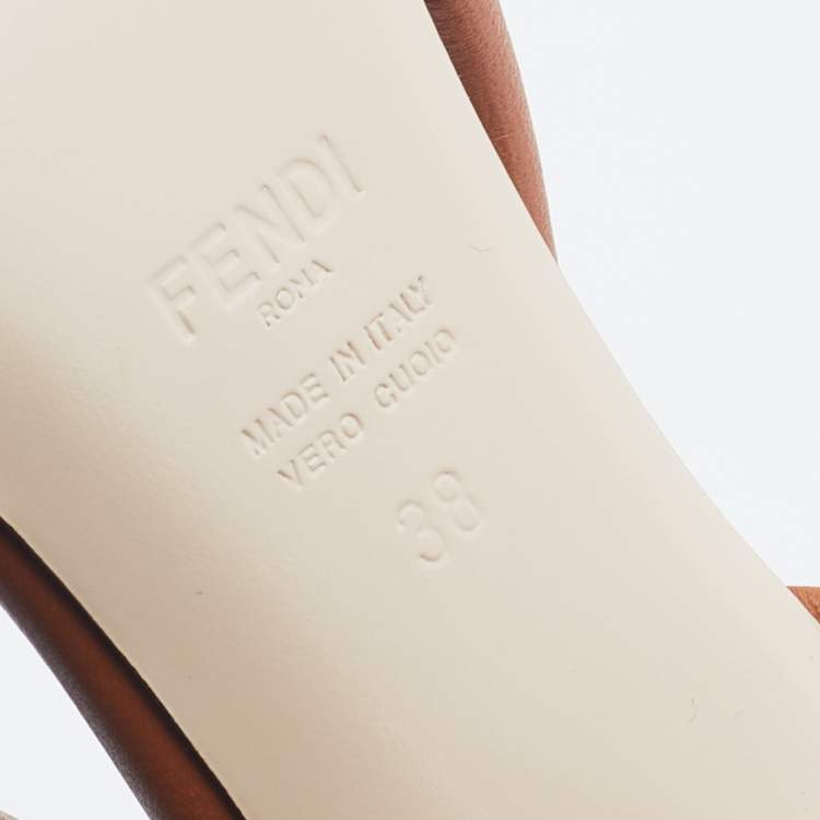 Pre Owned Fendi Brown/Cream Leather Ankle Strap Sandals Size 38