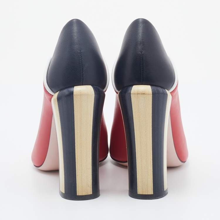 Pre Owned Fendi Multicolor Leather Scallop Lined Peep Toe Pumps Size 37.5