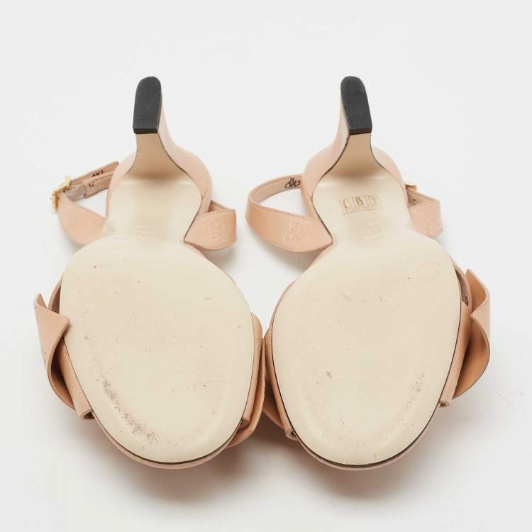 Pre Owned Fendi Beige Leather FF Karligraphy Bow Slingback Sandals Size 38