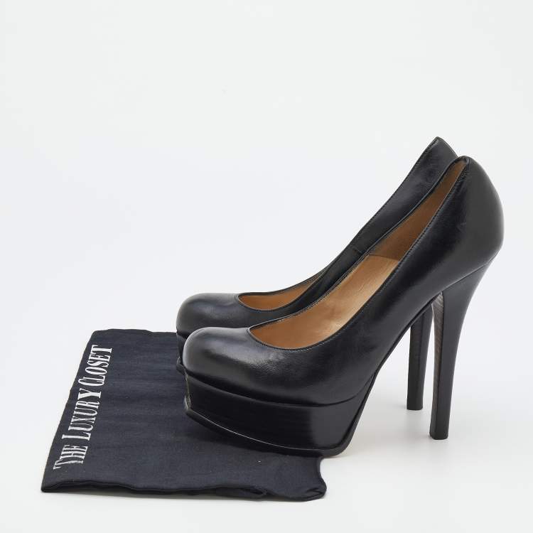 Pre Owned Fendi Black Leather Fendista Platform Pumps Size 38