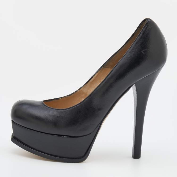 Pre Owned Fendi Black Leather Fendista Platform Pumps Size 38