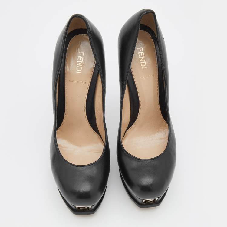 Pre Owned Fendi Black Leather Fendista Platform Pumps Size 38