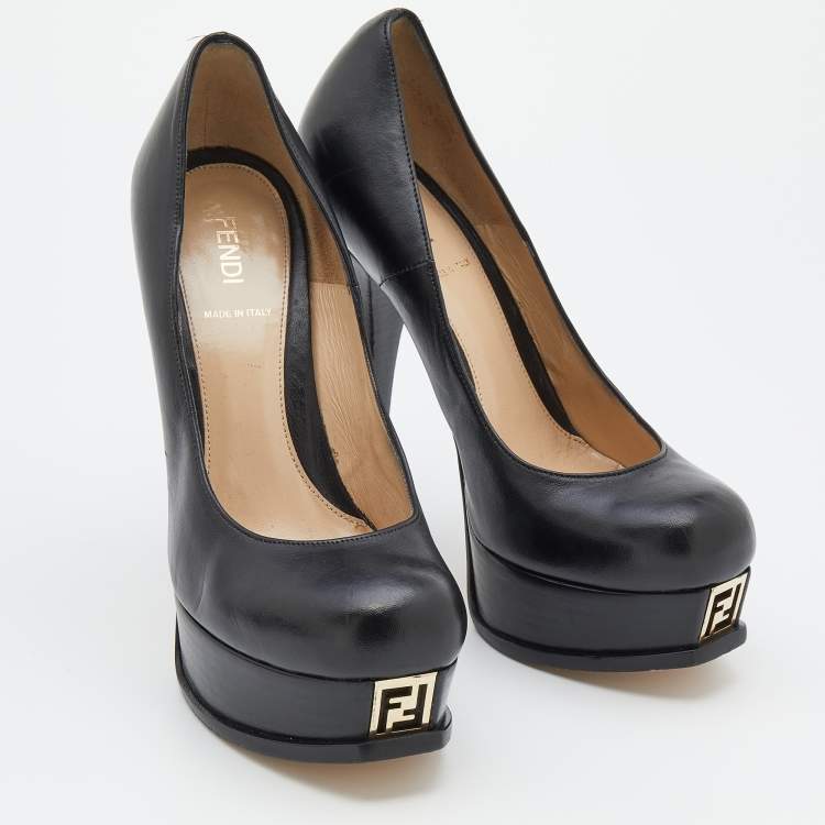 Pre Owned Fendi Black Leather Fendista Platform Pumps Size 38