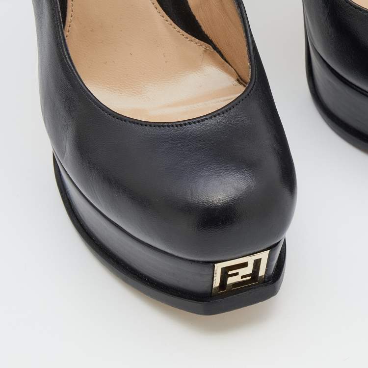 Pre Owned Fendi Black Leather Fendista Platform Pumps Size 38