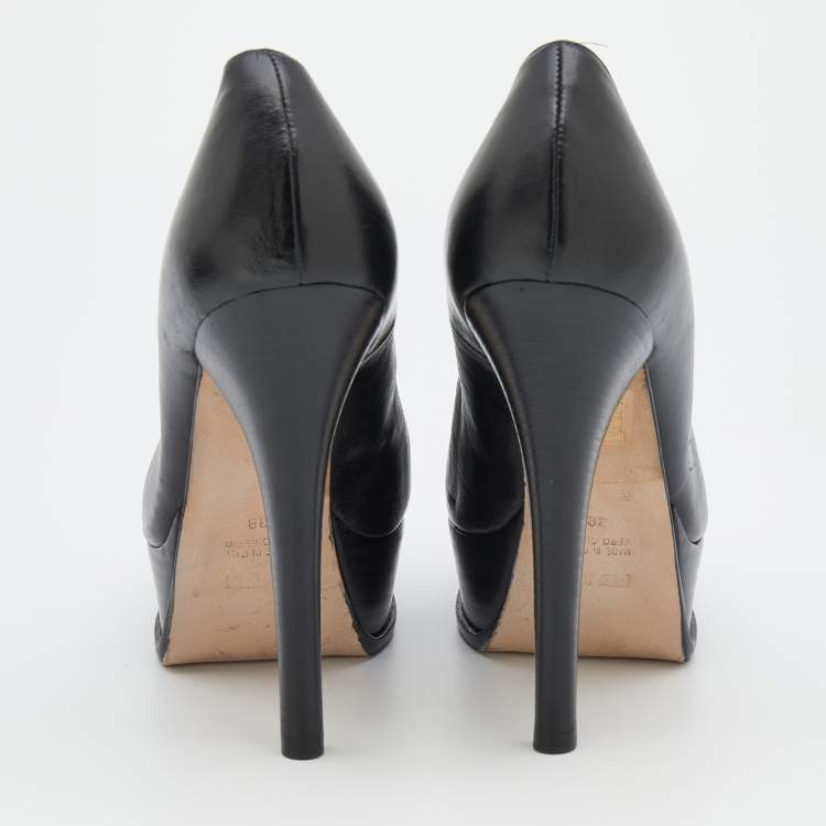 Pre Owned Fendi Black Leather Fendista Platform Pumps Size 38