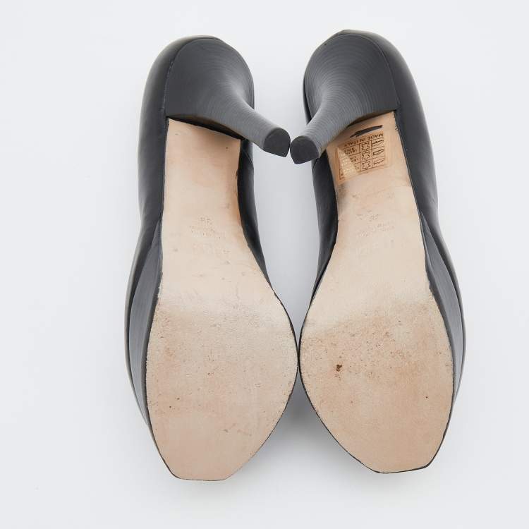 Pre Owned Fendi Black Leather Fendista Platform Pumps Size 38