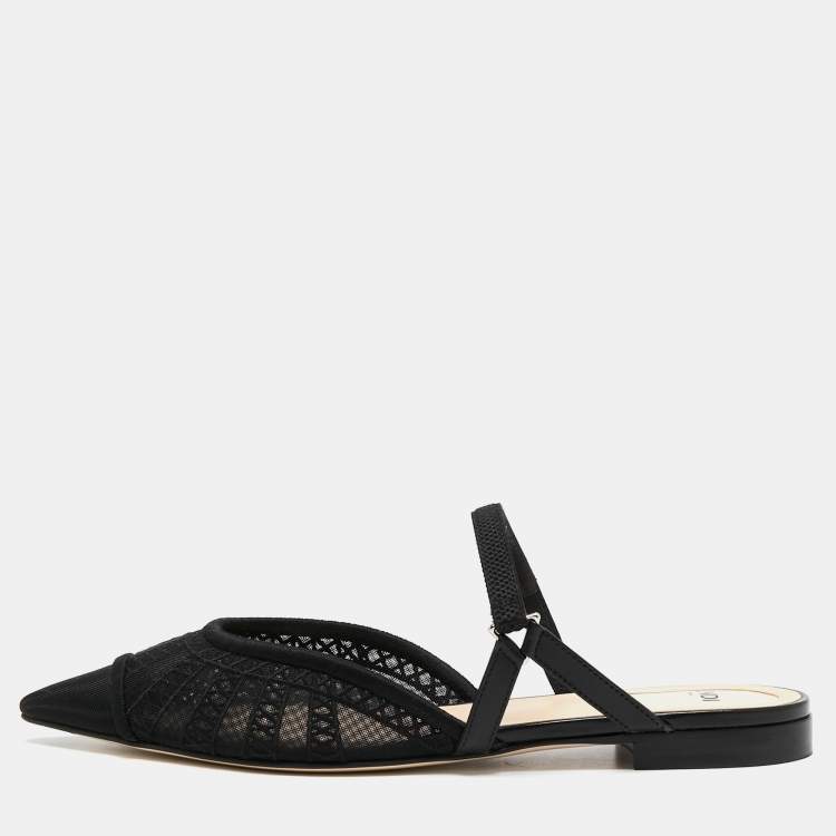 Pre Owned Fendi Black Mesh Colibri Lite Flat Mules Size 36.5