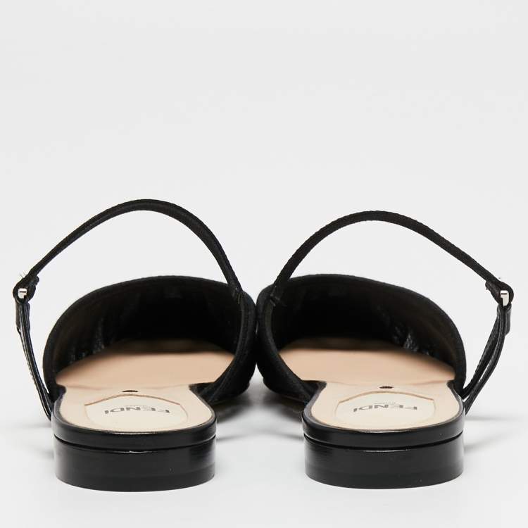 Pre Owned Fendi Black Mesh Colibri Lite Flat Mules Size 36.5