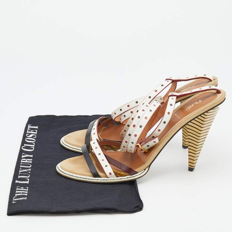 Pre Owned Fendi Multicolor Leather Perforated Ankle Strap Sandals Size 40
