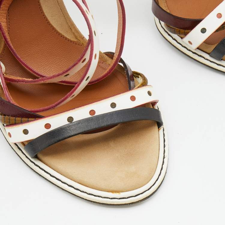 Pre Owned Fendi Multicolor Leather Perforated Ankle Strap Sandals Size 40