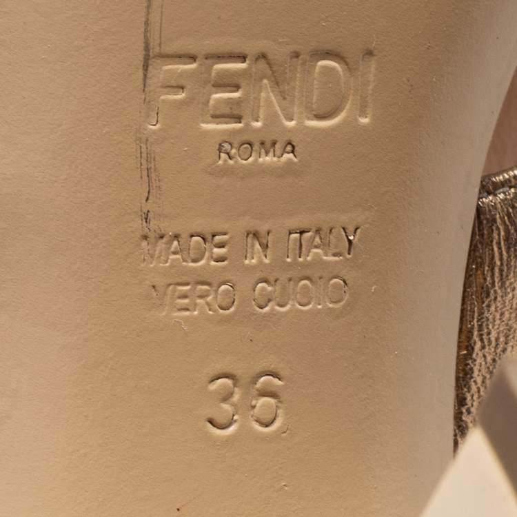 مملوكة مسبقًا Fendi Silver/Gold Leather Cross Strap Flowerland Slide Sandals Size 36