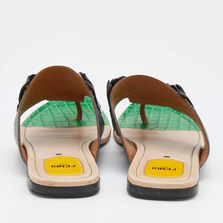 Pre Owned Fendi Multicolor Bugs Paneled Leather Thong Flat Sandals Size 41