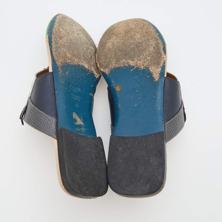 Pre Owned Fendi Multicolor Bugs Paneled Leather Thong Flat Sandals Size 41