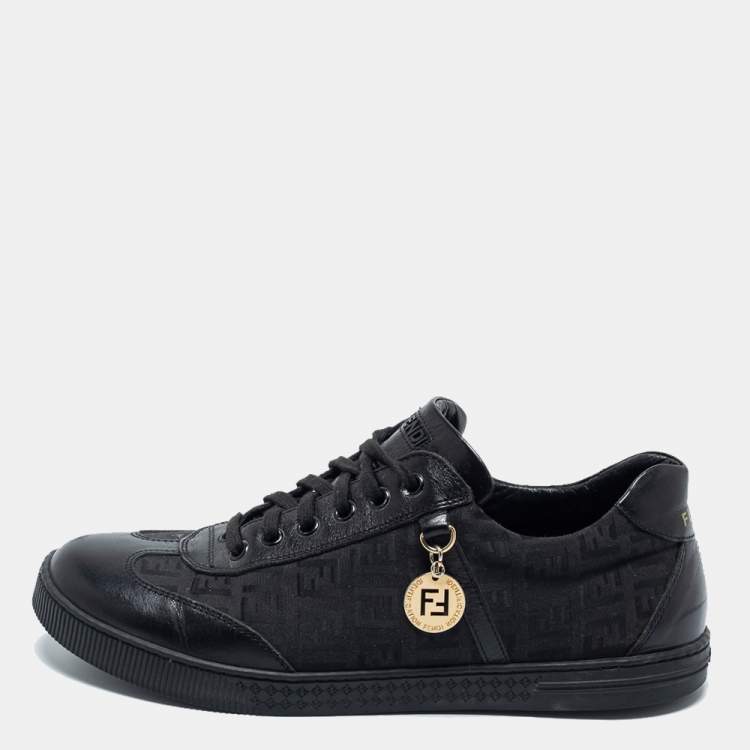 Pre Owned Fendi Black Zucca Canvas and Leather Low Top Sneakers Size 38