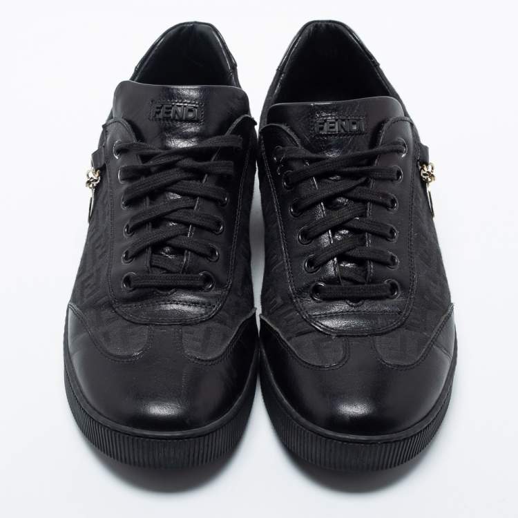Pre Owned Fendi Black Zucca Canvas and Leather Low Top Sneakers Size 38