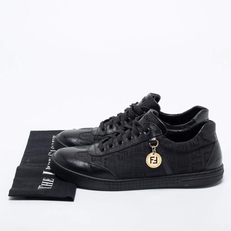 Pre Owned Fendi Black Zucca Canvas and Leather Low Top Sneakers Size 38