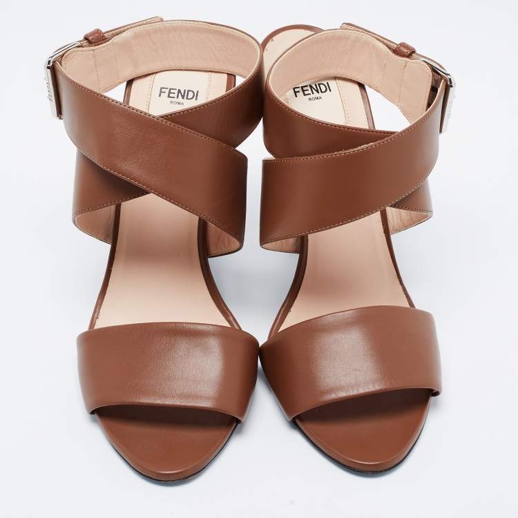 مملوكة مسبقًا Fendi  Brown Leather Ankle Strap Sandals Size 41