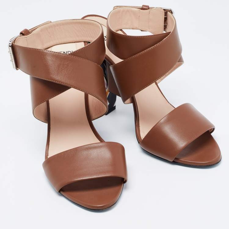مملوكة مسبقًا Fendi  Brown Leather Ankle Strap Sandals Size 41