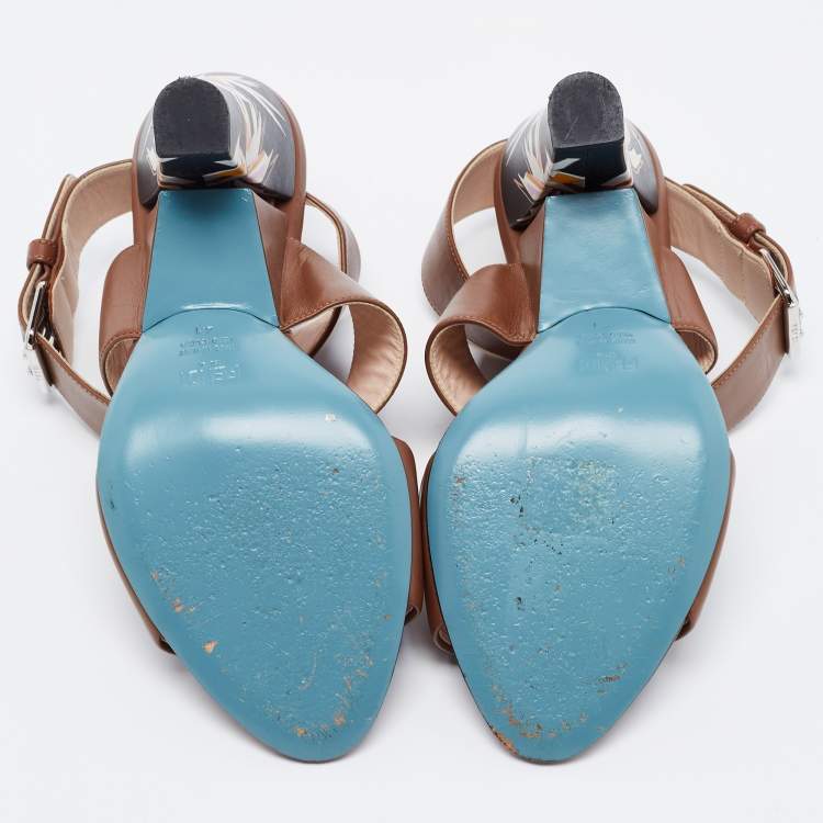 مملوكة مسبقًا Fendi  Brown Leather Ankle Strap Sandals Size 41