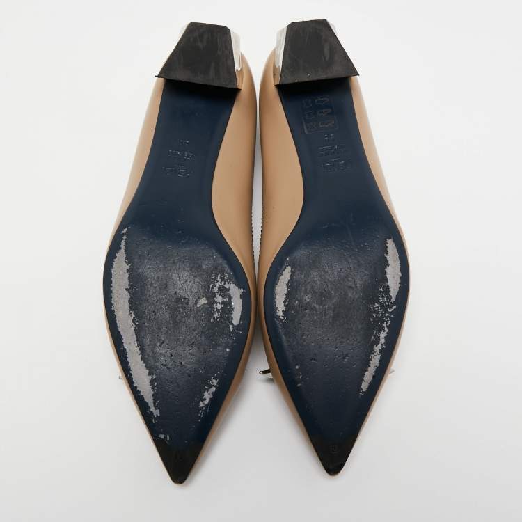 Pre Owned Fendi Beige Leather Embellished Pumps Size 39